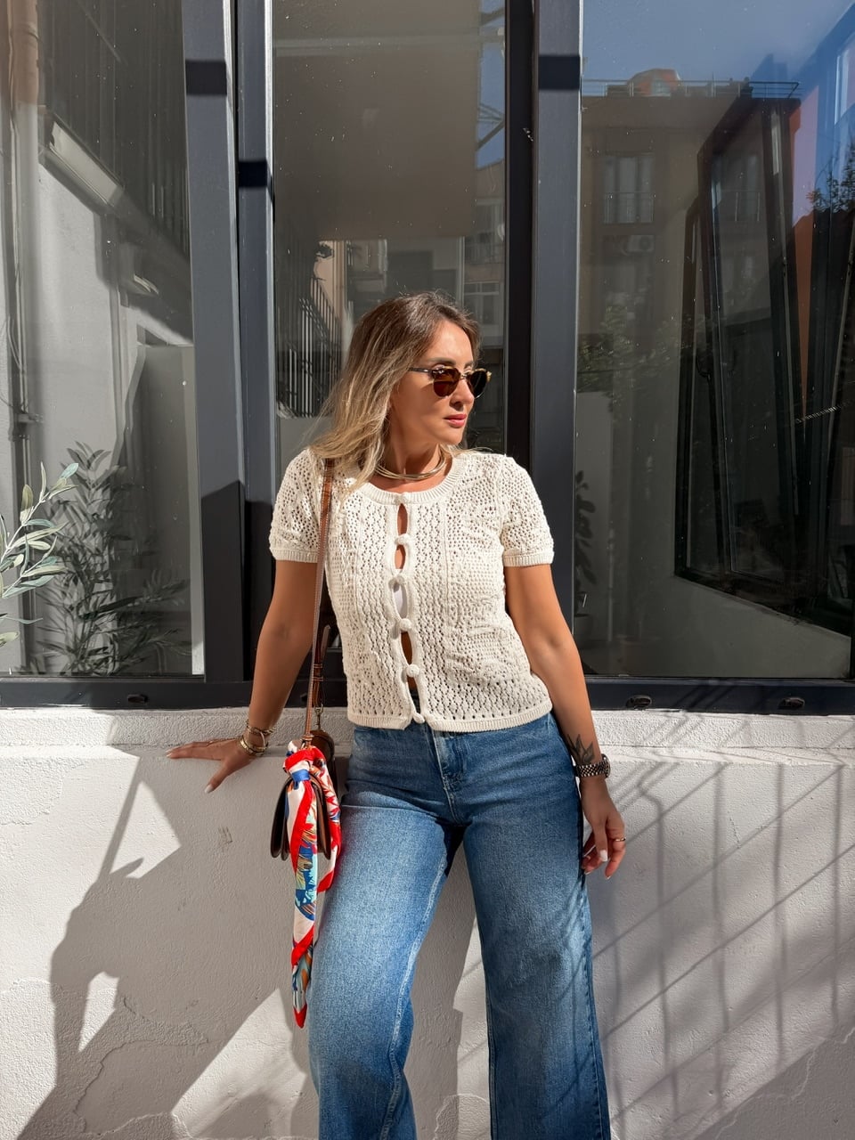 Krem Orijinal Crochet Hırka