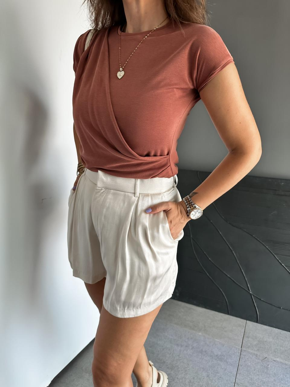Krem Saten Şort