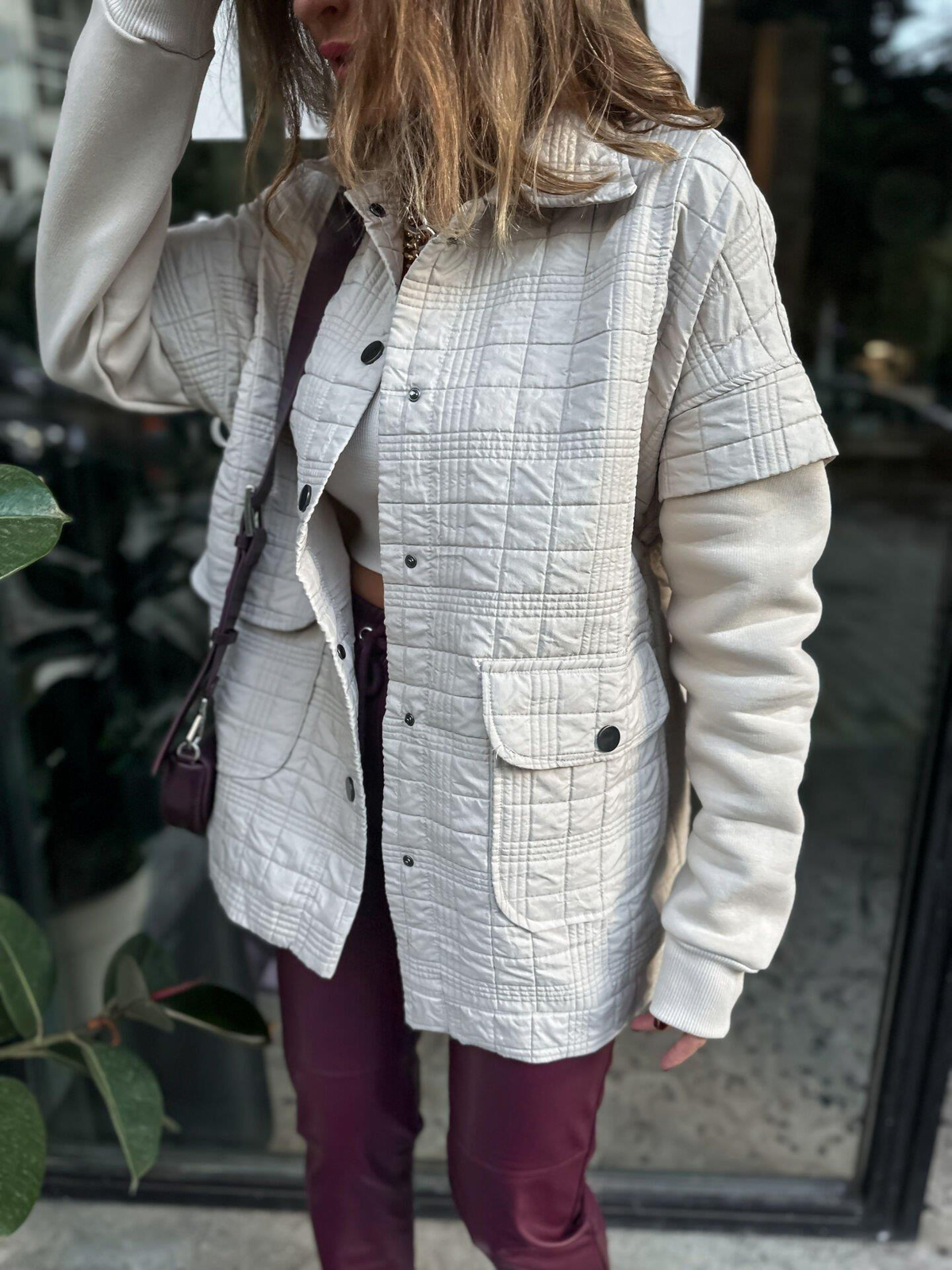 Krem Sweat Detaylı Çıtçıtlı Ceket