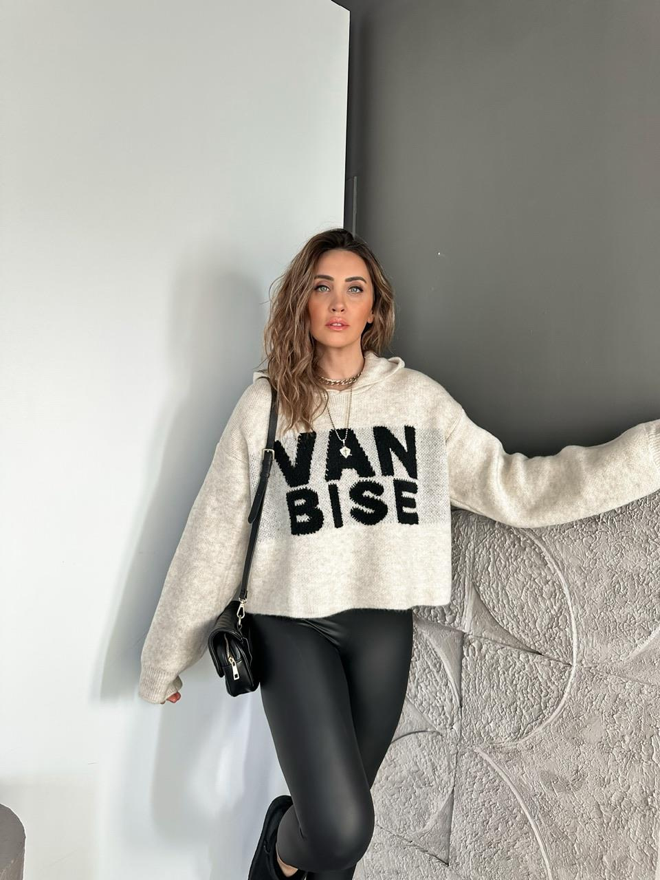 Krem Vanbise Kapşonlu Kazak
