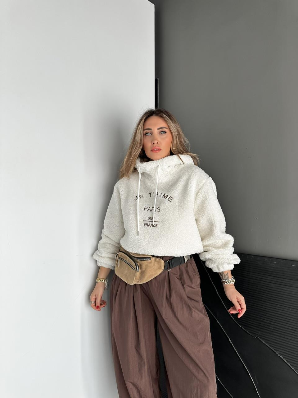 Krem Yazılı Teddy Sweatshirt