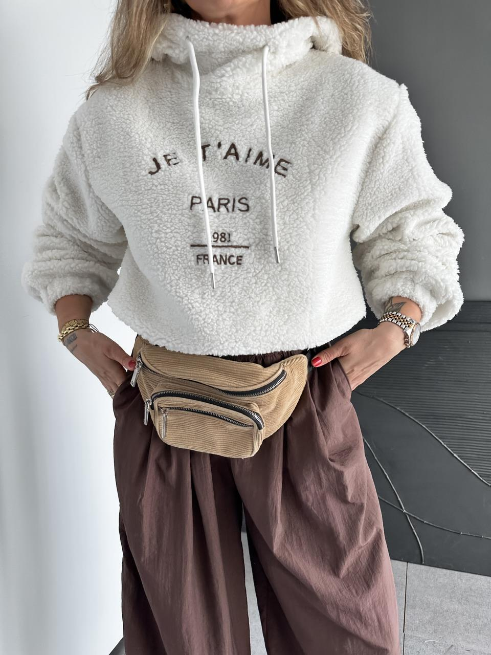 Krem Yazılı Teddy Sweatshirt