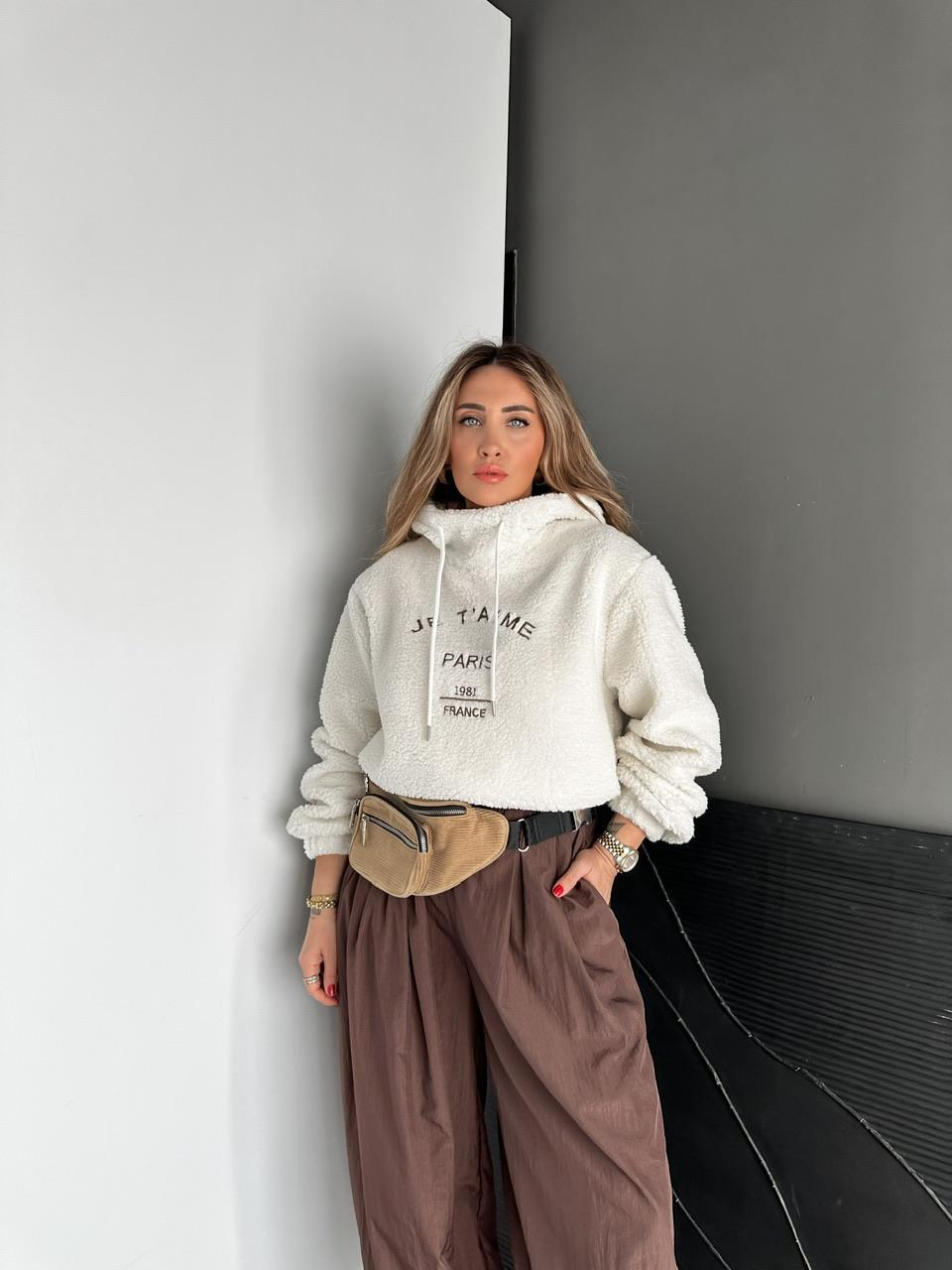 Krem Yazılı Teddy Sweatshirt