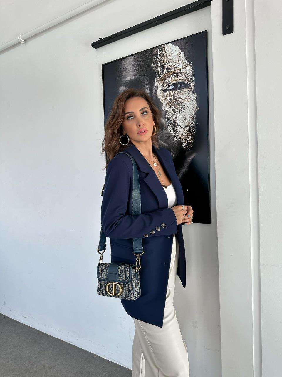 Lacivert  Asimetrik Düğmeli Blazer Ceket