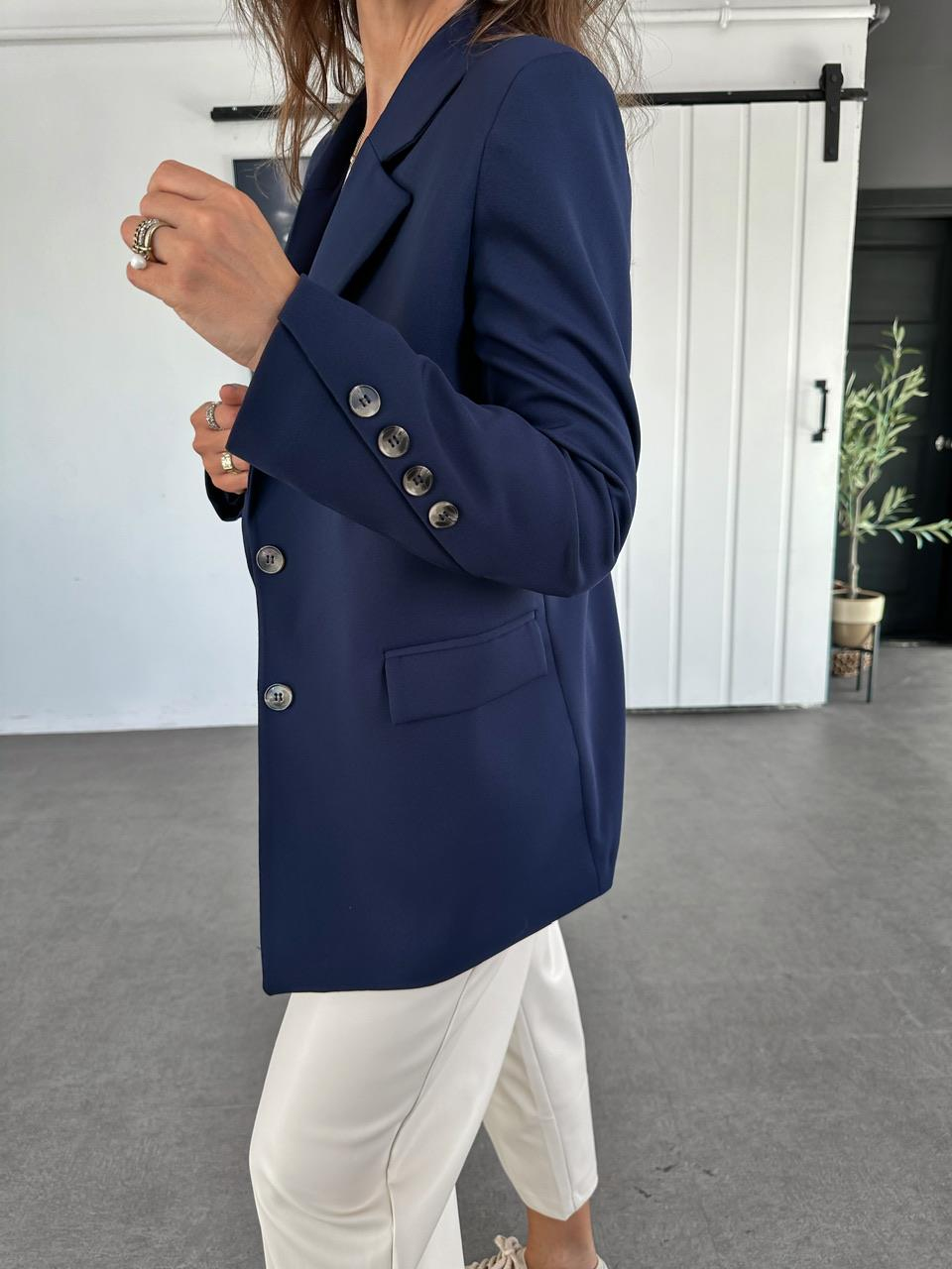 Lacivert  Asimetrik Düğmeli Blazer Ceket