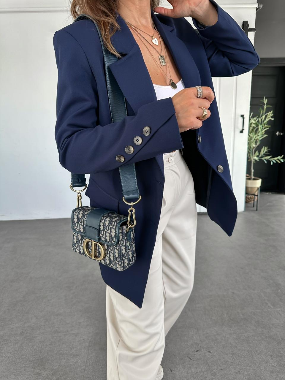 Lacivert  Asimetrik Düğmeli Blazer Ceket