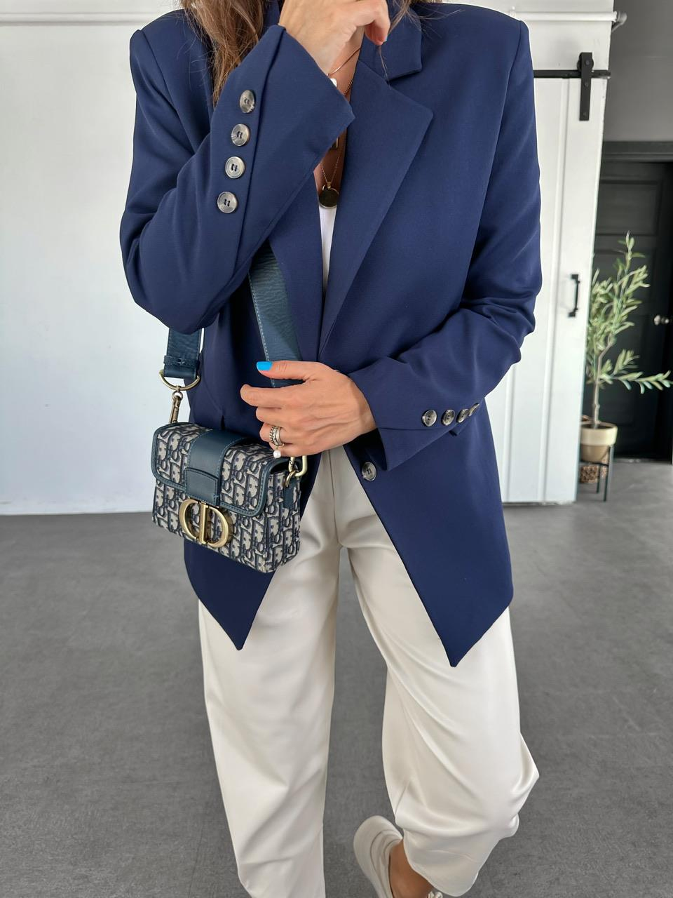 Lacivert  Asimetrik Düğmeli Blazer Ceket