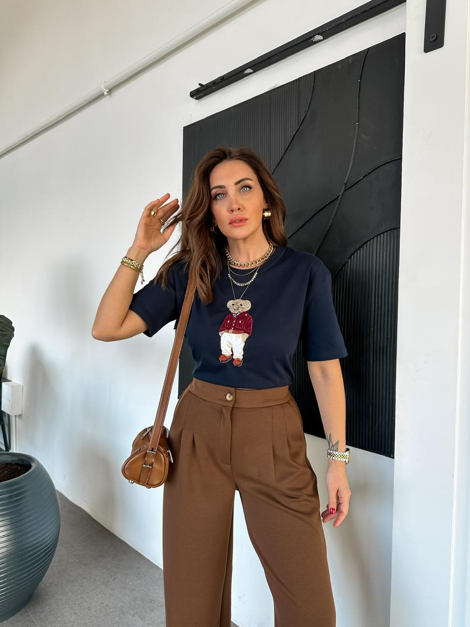 Lacivert Ayıcık Figürlü Cotton Tshirt