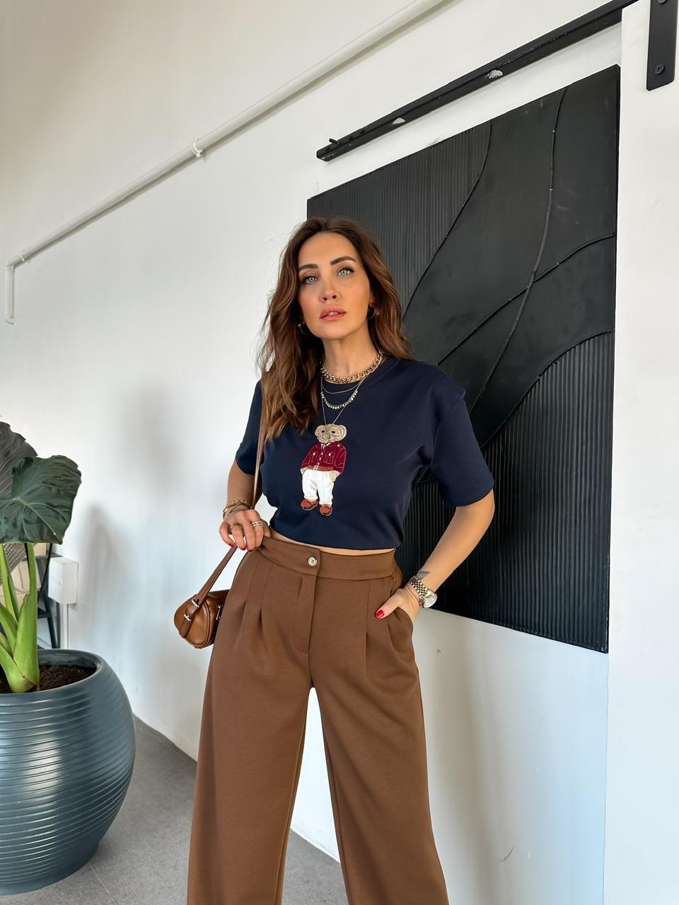 Lacivert Ayıcık Figürlü Cotton Tshirt