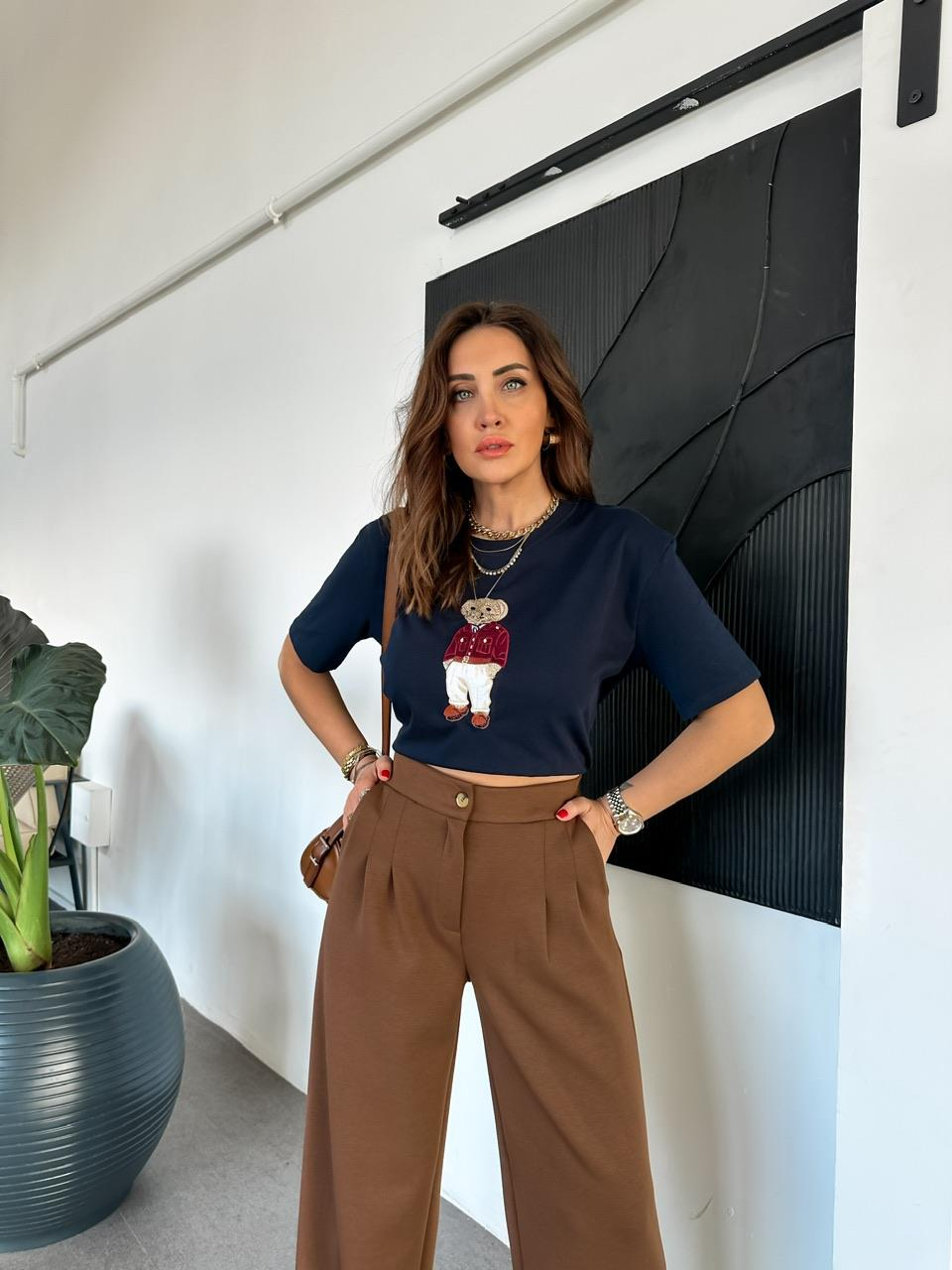 Lacivert Ayıcık Figürlü Cotton Tshirt