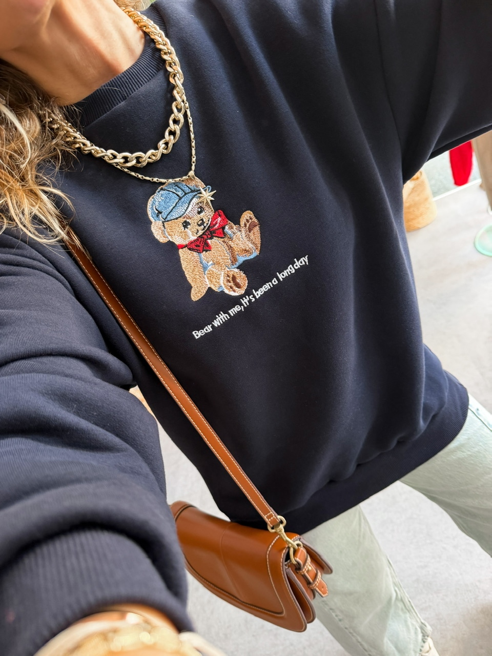 Lacivert Ayıcık Figürlü Orijinal Sweatshirt