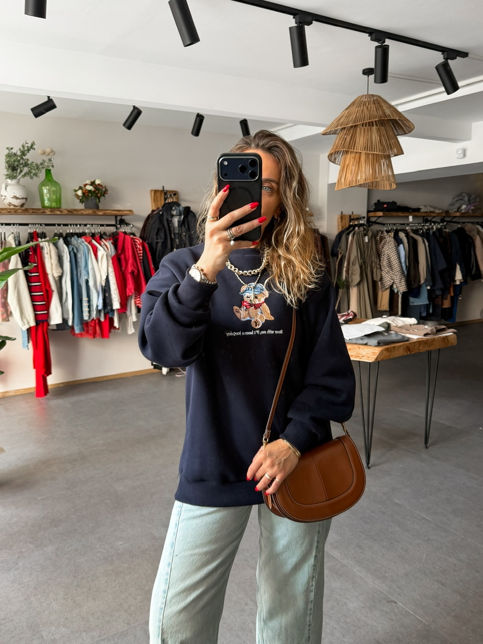 Lacivert Ayıcık Figürlü Orijinal Sweatshirt