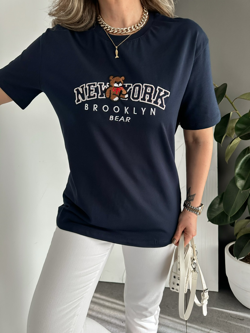 Lacivert Ayıcık New York Tshirt
