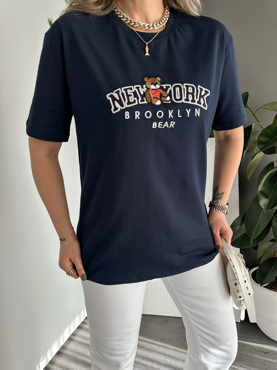 Lacivert Ayıcık New York Tshirt