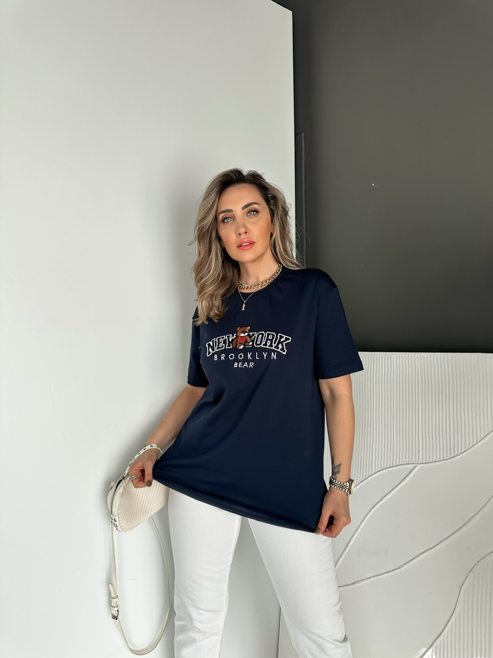 Lacivert Ayıcık New York Tshirt