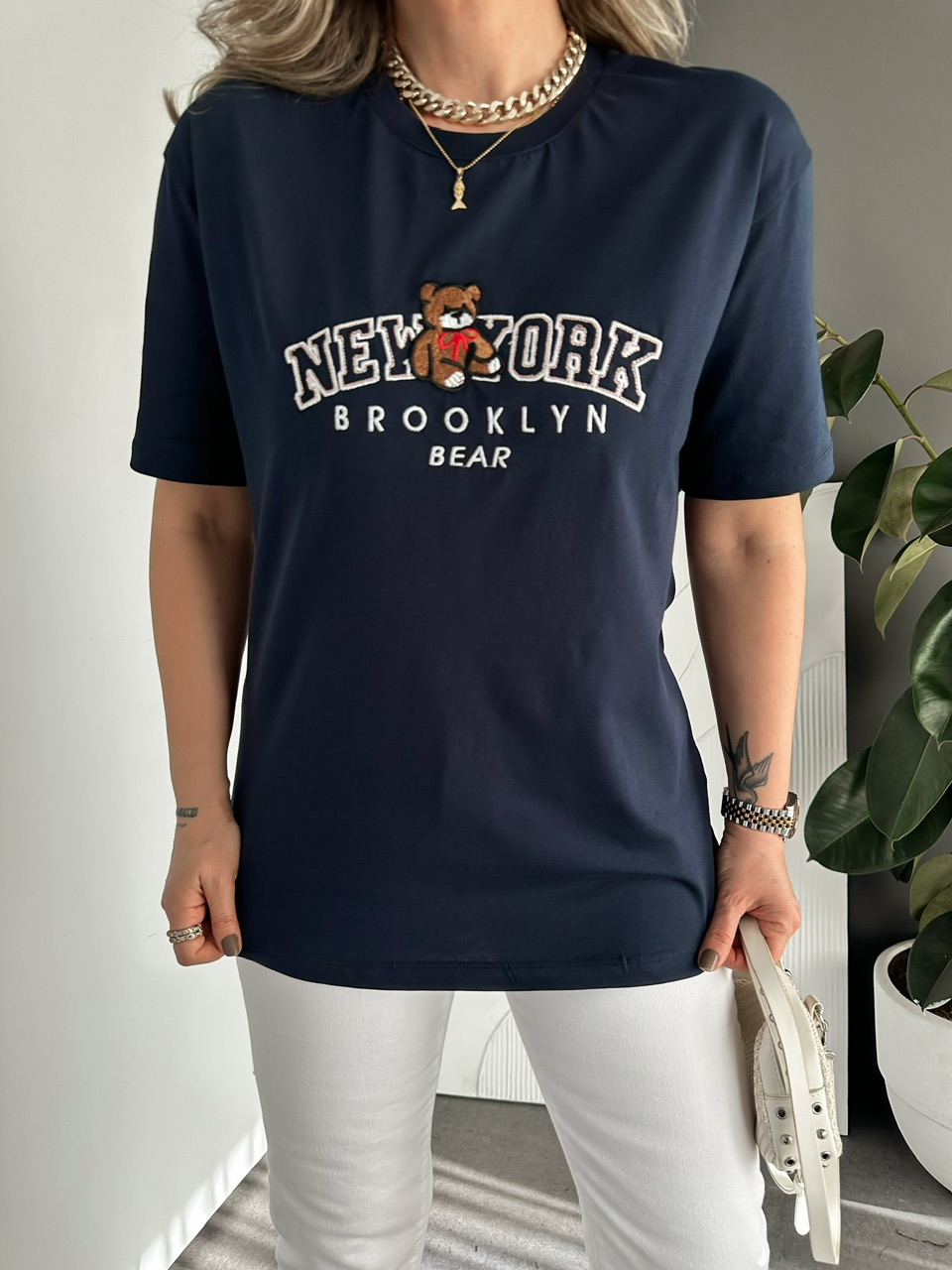 Lacivert Ayıcık New York Tshirt
