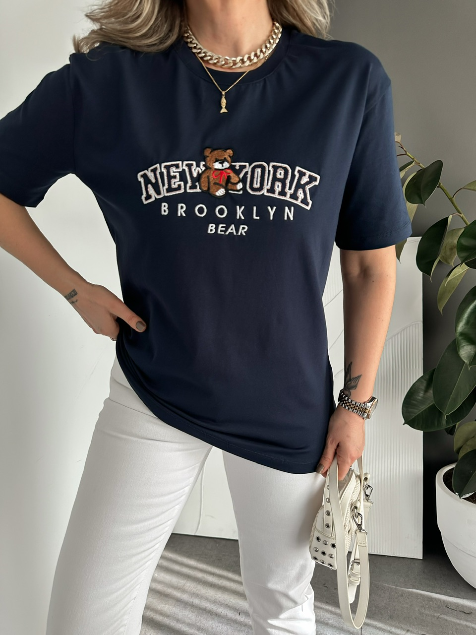 Lacivert Ayıcık New York Tshirt