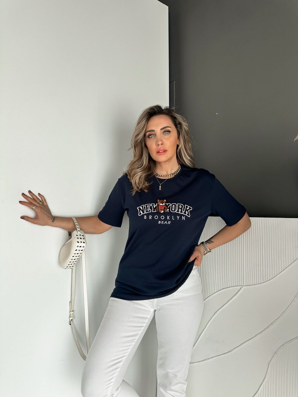 Lacivert Ayıcık New York Tshirt