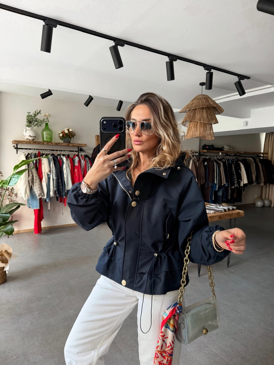 Lacivert Beli Büzgülü Gold Cıtcıtlı Ceket