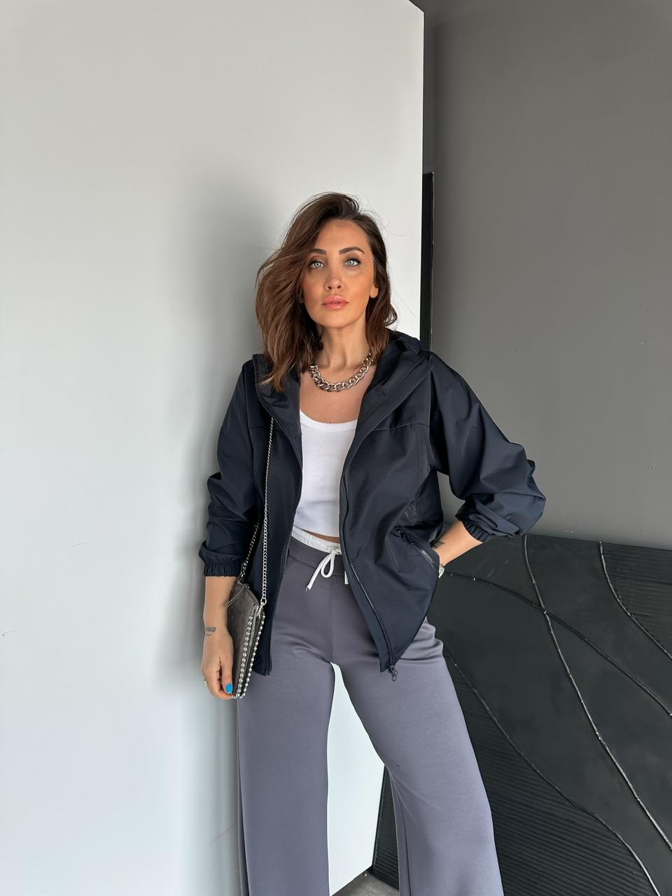 Lacivert Beli Büzülebilir Kapşonlu Yağmurluk