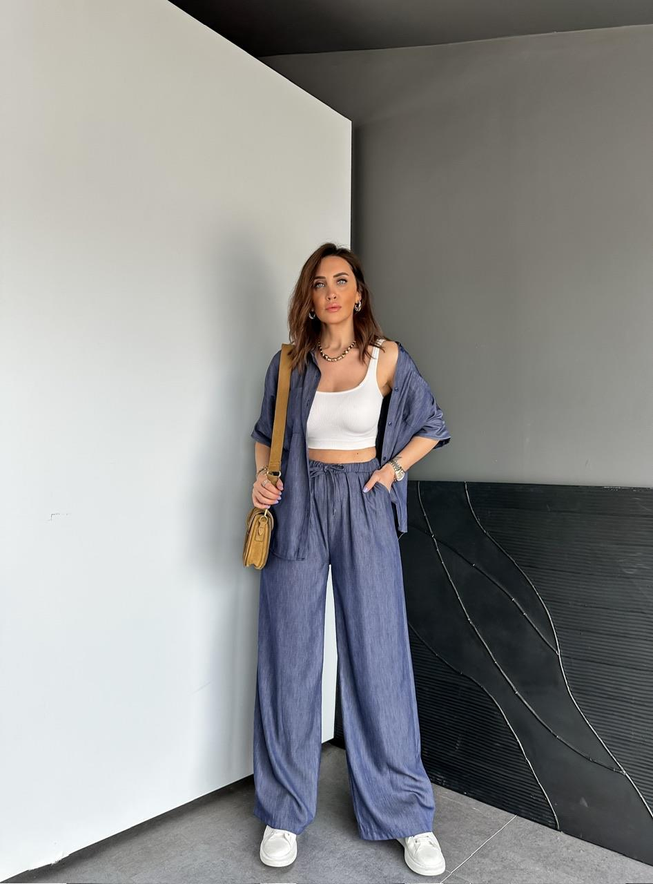 Lacivert Beli İpli Bol Kesim Kot Pantolon
