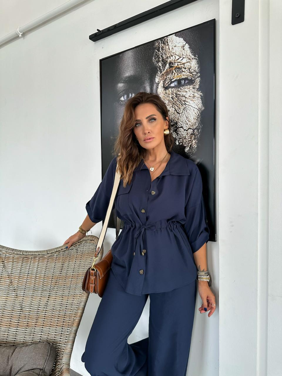 Lacivert Beli İpli Tek Cepli Takım
