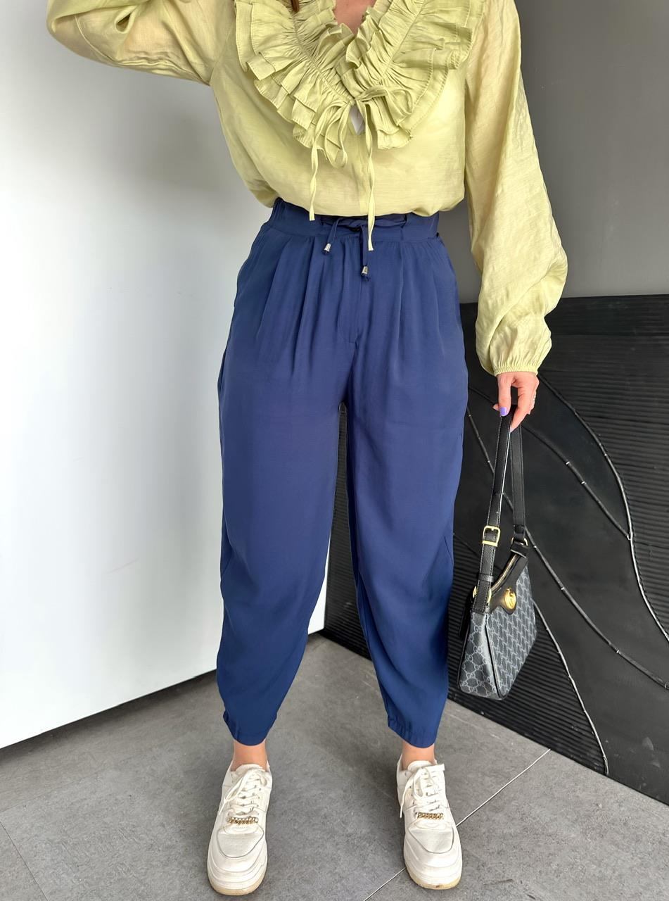 Lacivert Beli Lastikli Basic Bol Pantolon