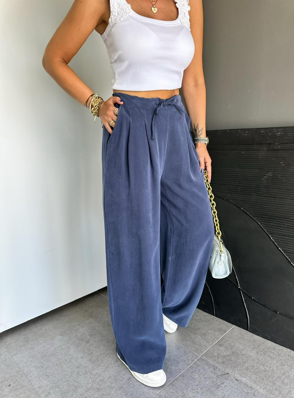 Lacivert Beli Lastikli Cepli Soft Pantolon