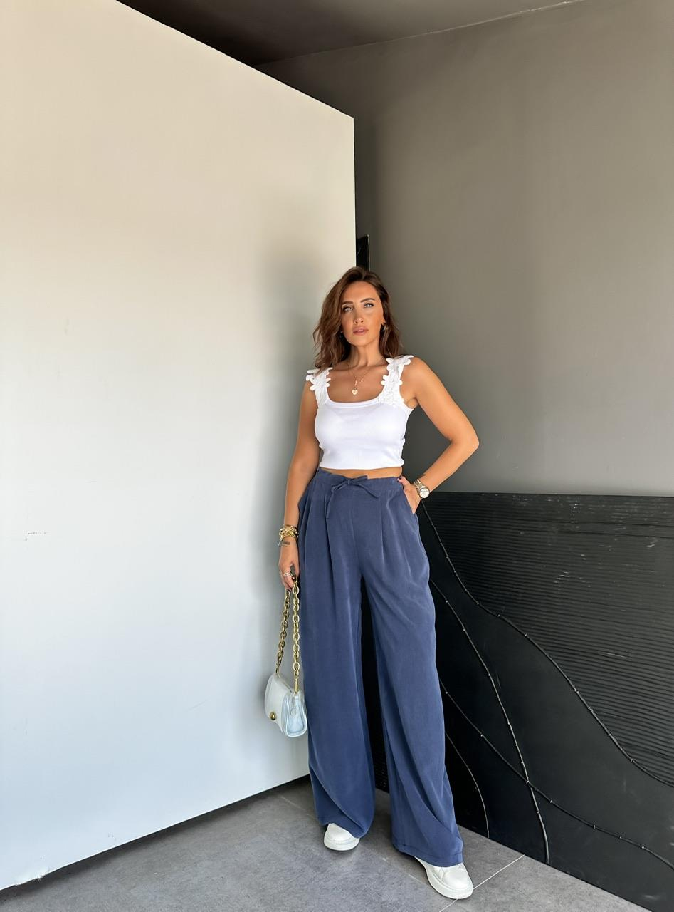 Lacivert Beli Lastikli Cepli Soft Pantolon