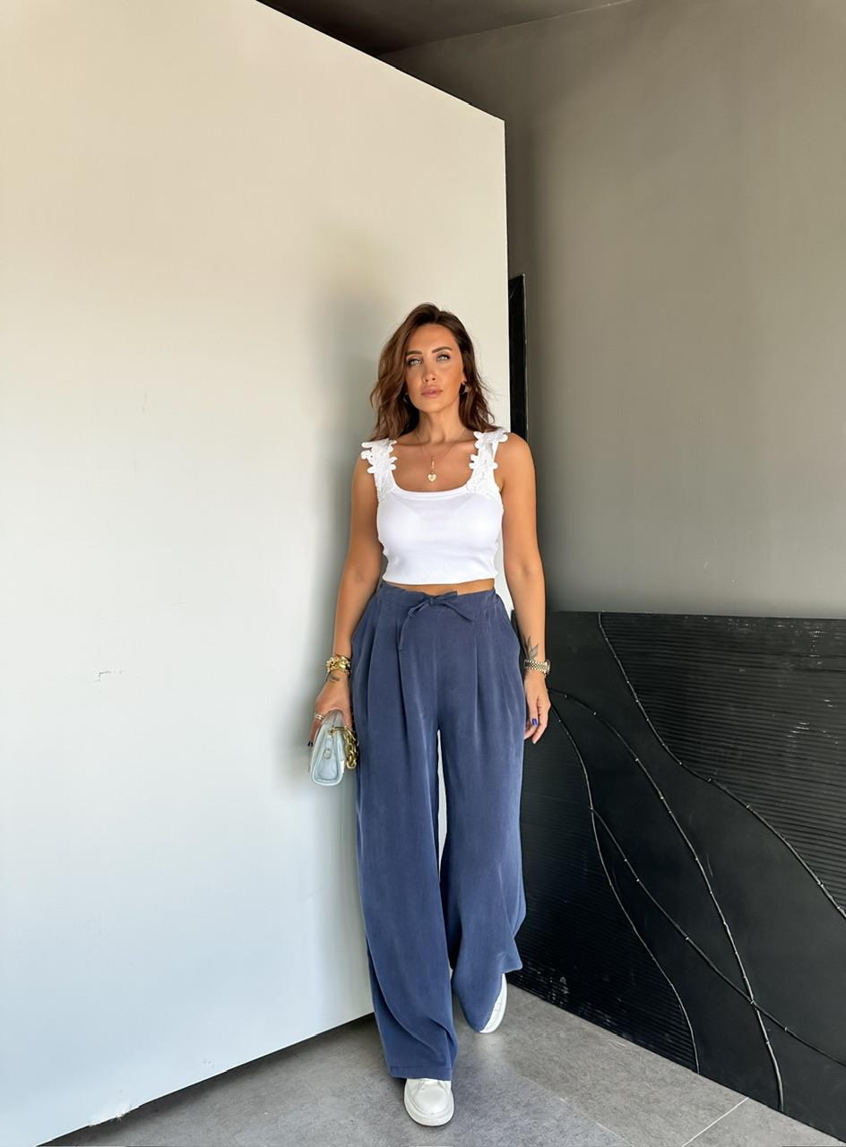 Lacivert Beli Lastikli Cepli Soft Pantolon