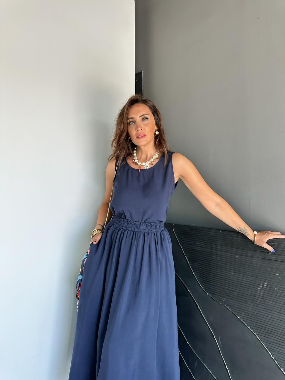 Lacivert Bluz Etek Sort Takım