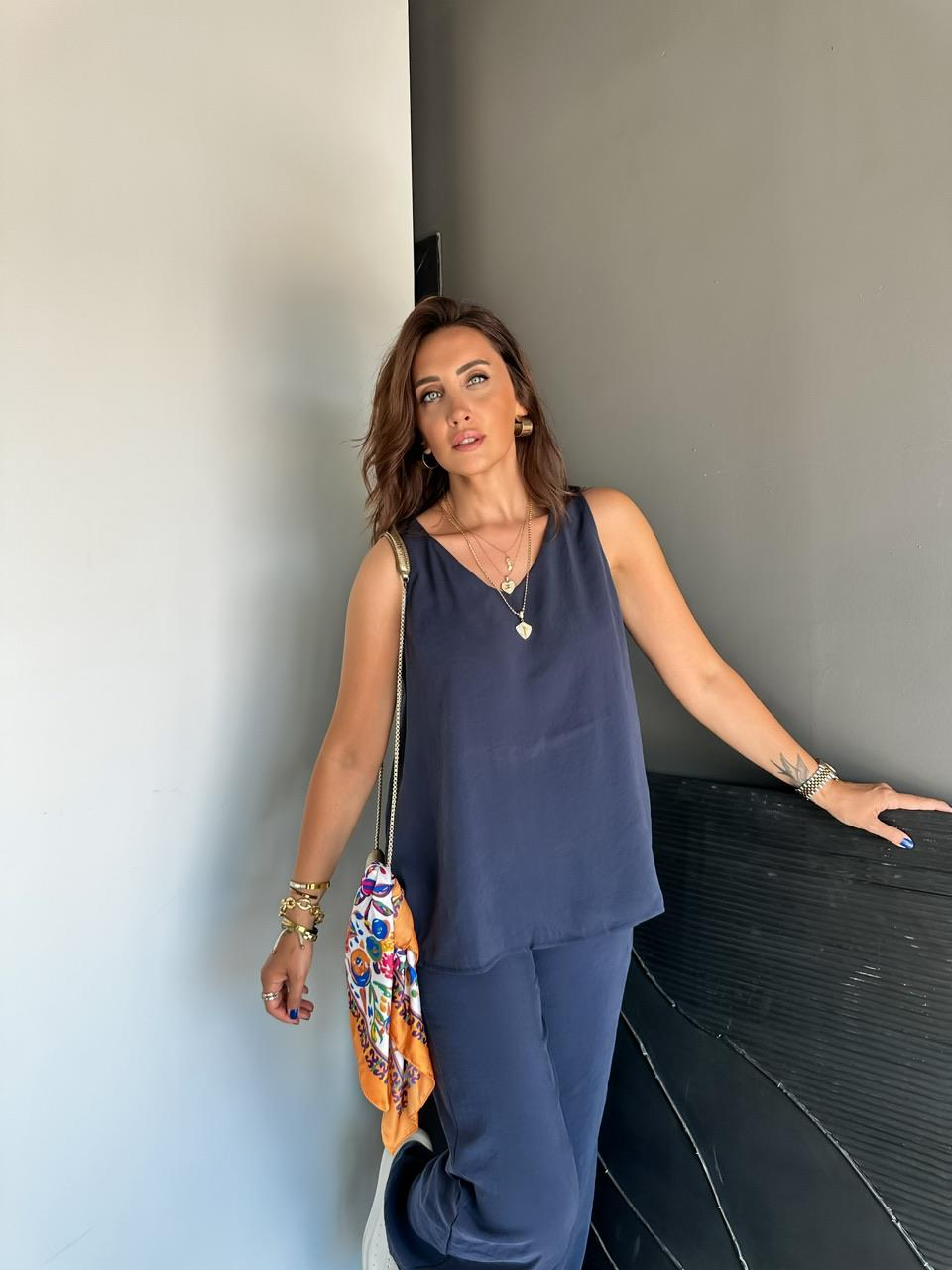 Lacivert Bluz Pantolon Soft Takım