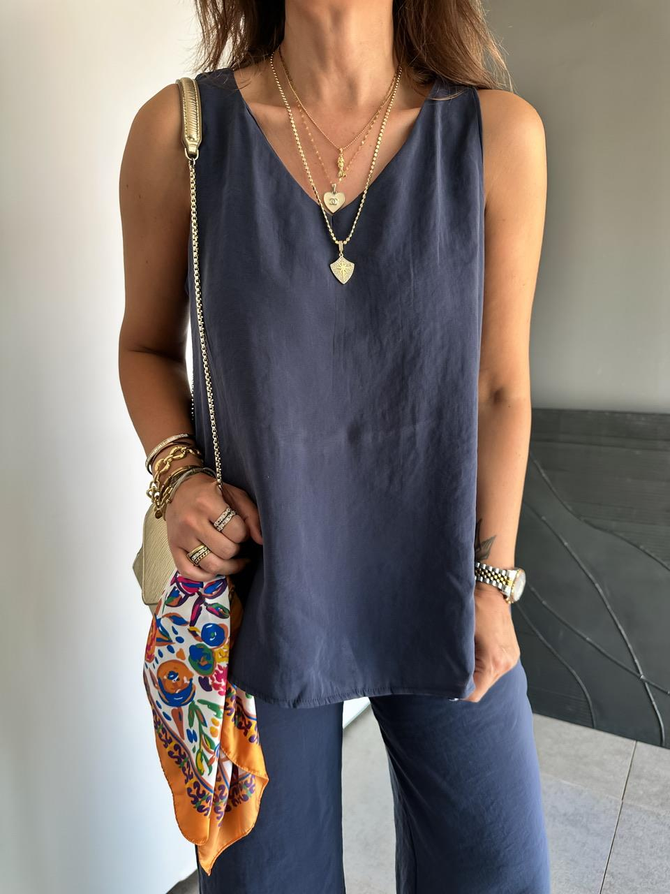 Lacivert Bluz Pantolon Soft Takım
