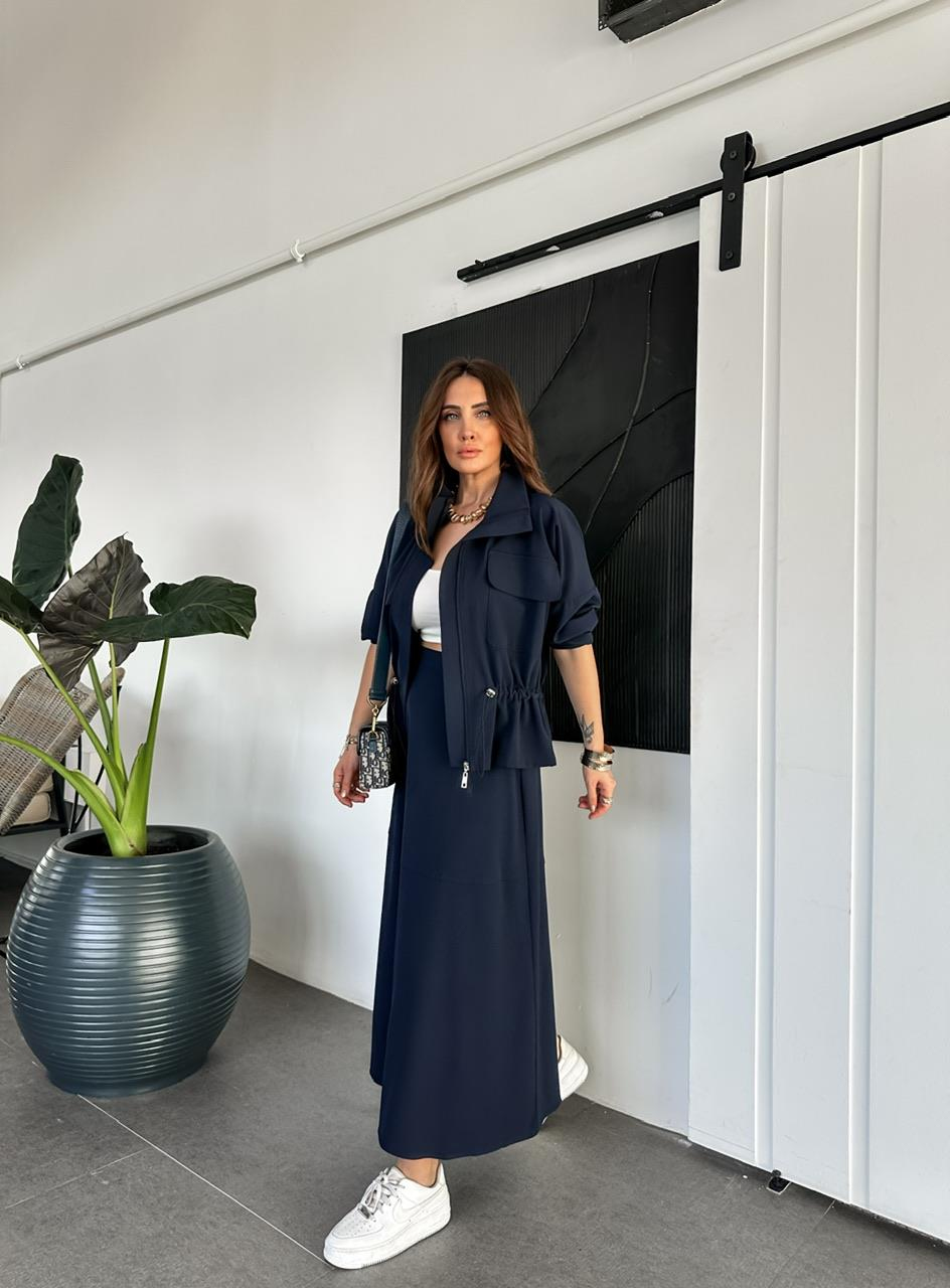 Lacivert Büzülebilir Ceket Etek Spor Takım
