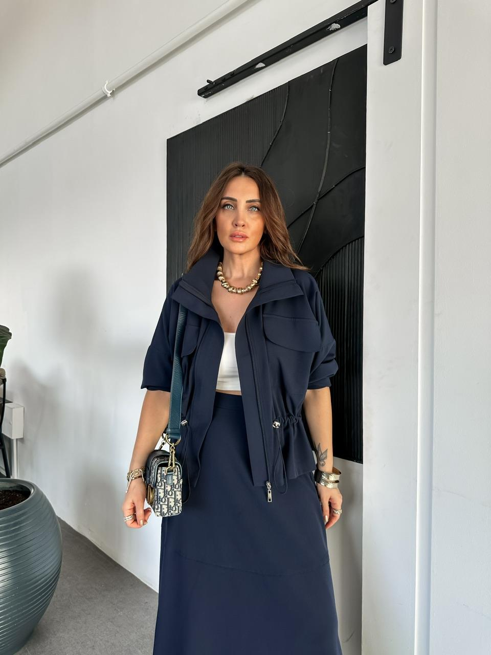 Lacivert Büzülebilir Ceket Etek Spor Takım