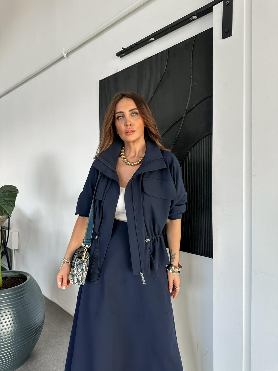 Lacivert Büzülebilir Ceket Etek Spor Takım