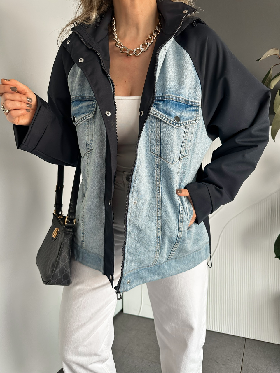 Lacivert Büzülebilir Oversize Ceket