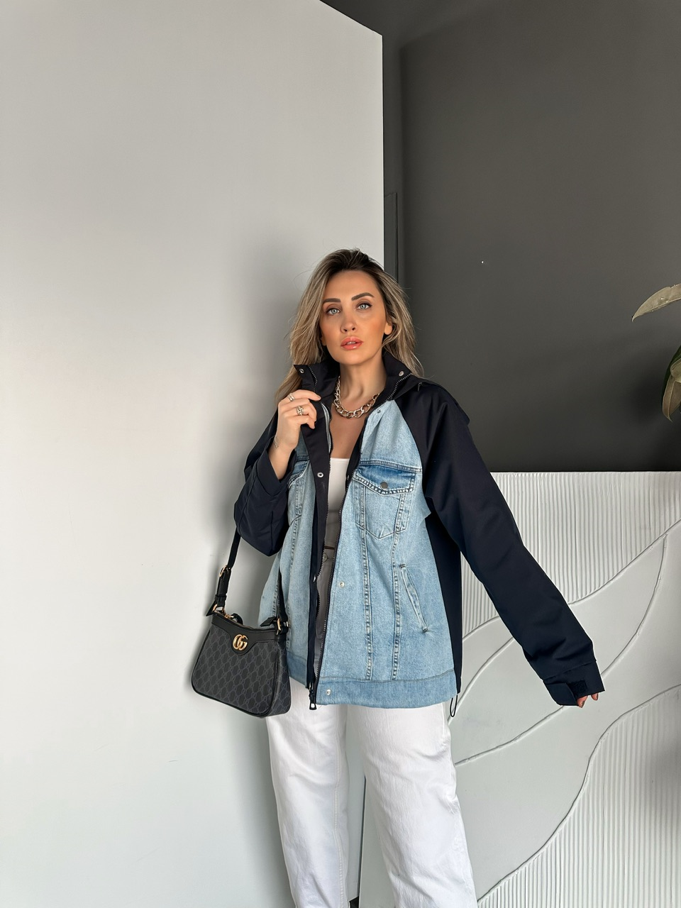 Lacivert Büzülebilir Oversize Ceket