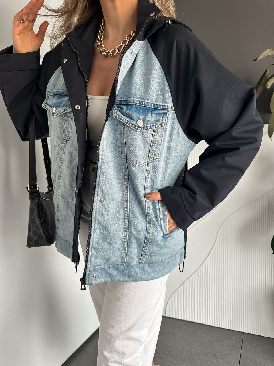 Lacivert Büzülebilir Oversize Ceket