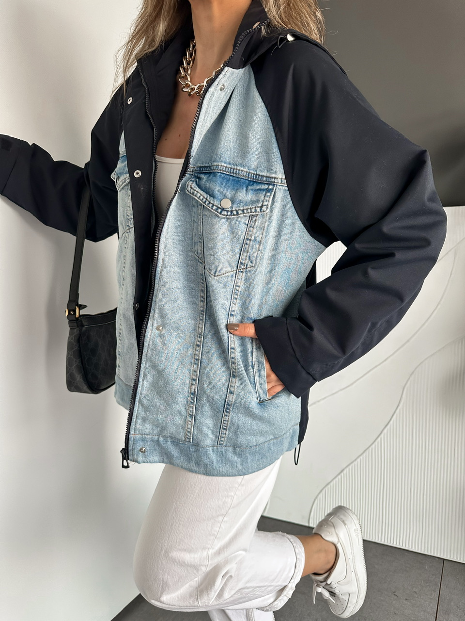 Lacivert Büzülebilir Oversize Ceket