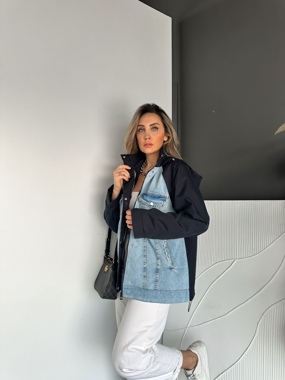 Lacivert Büzülebilir Oversize Ceket