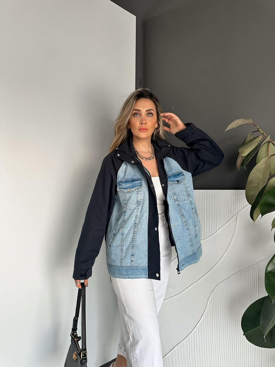 Lacivert Büzülebilir Oversize Ceket