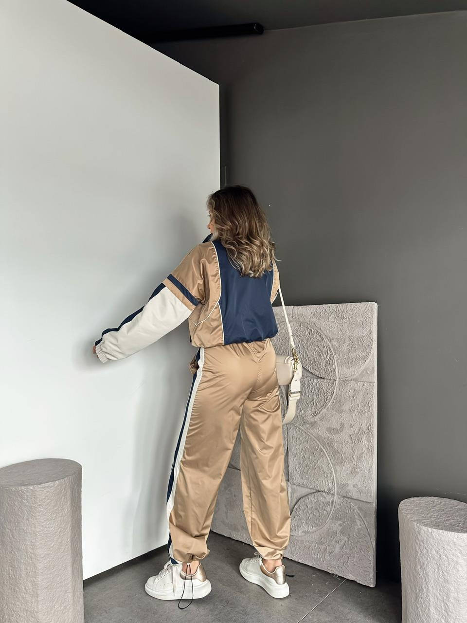 Lacivert Camel Parçalı Tasarım Takım