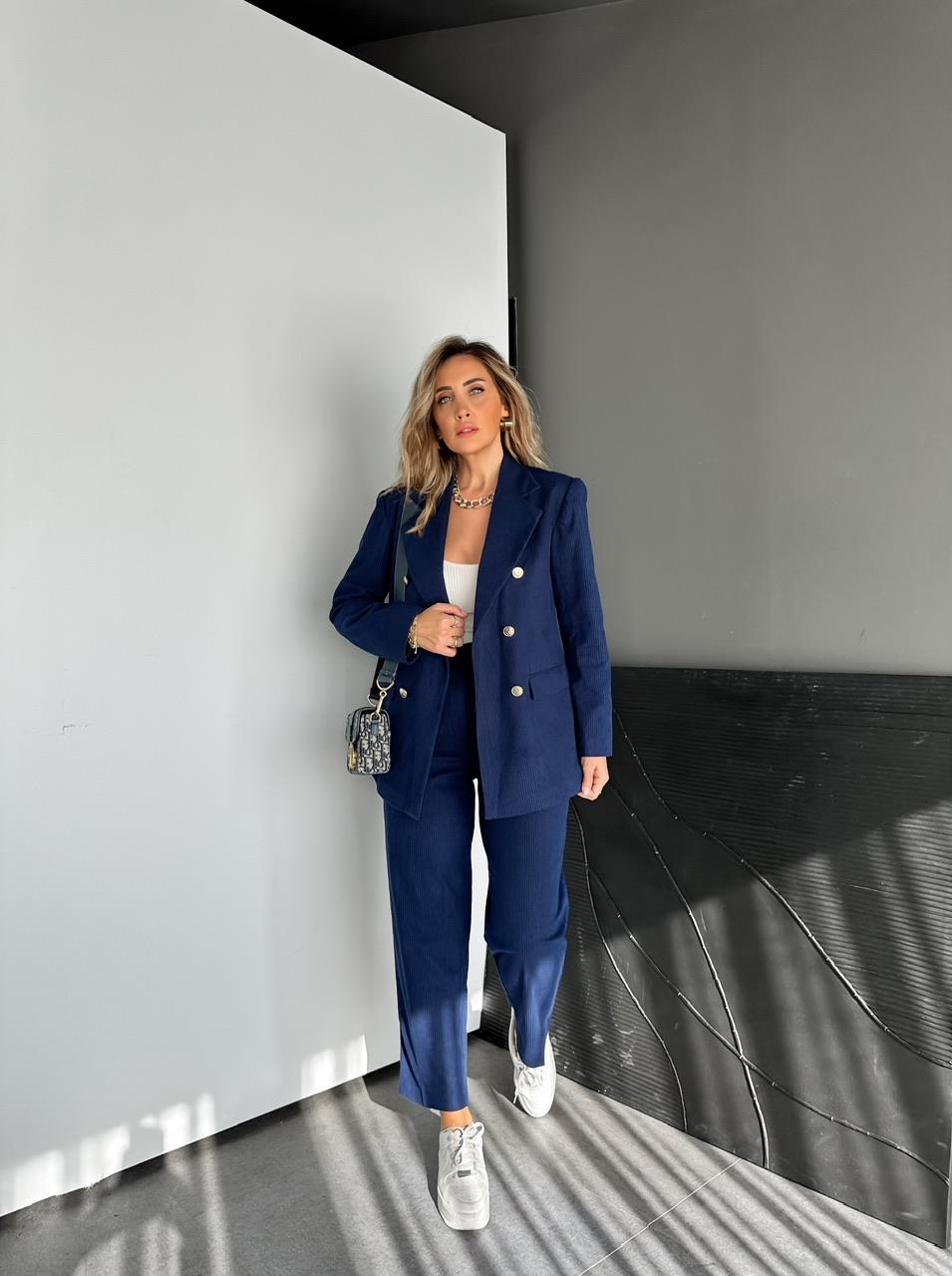 Lacivert Ceket Pantolon Fitilli Kadife Takım