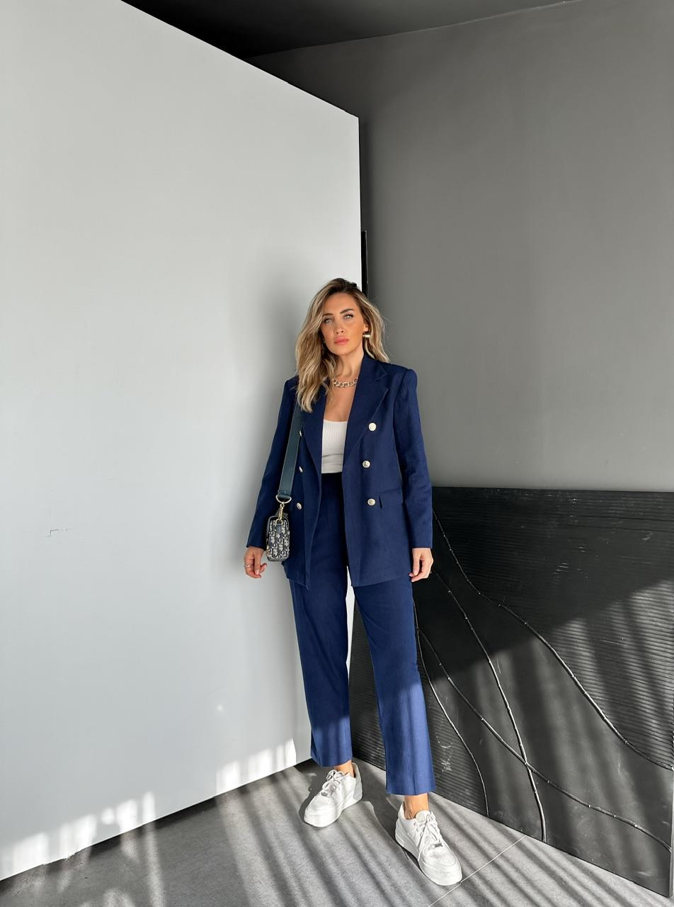 Lacivert Ceket Pantolon Fitilli Kadife Takım