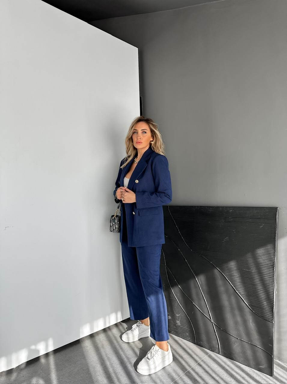 Lacivert Ceket Pantolon Fitilli Kadife Takım
