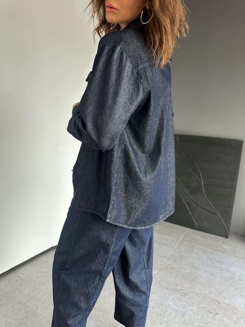 Lacivert Cep Detaylı Denim Gömlek