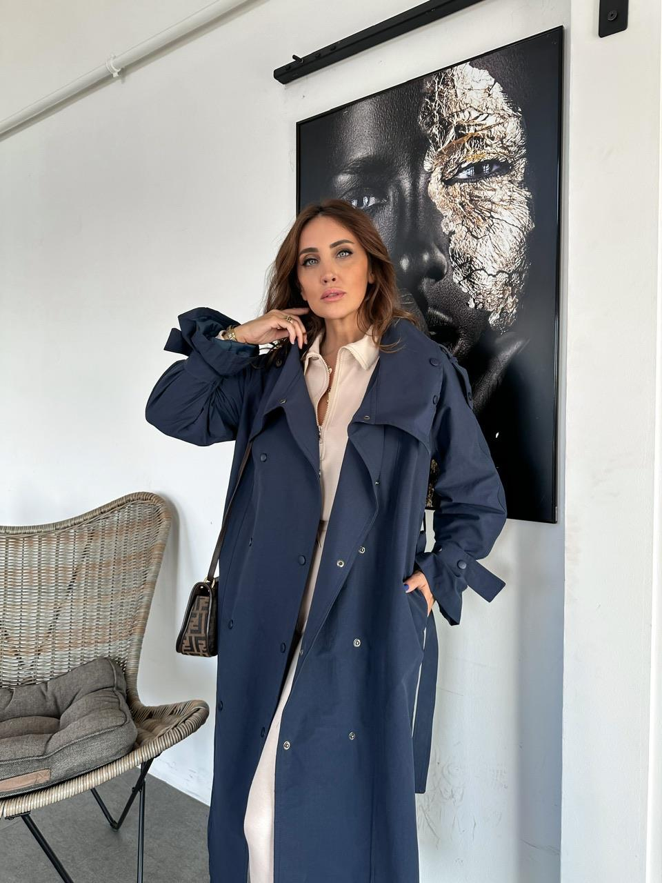 Lacivert Çıtçıtlı Manşetli Trençkot