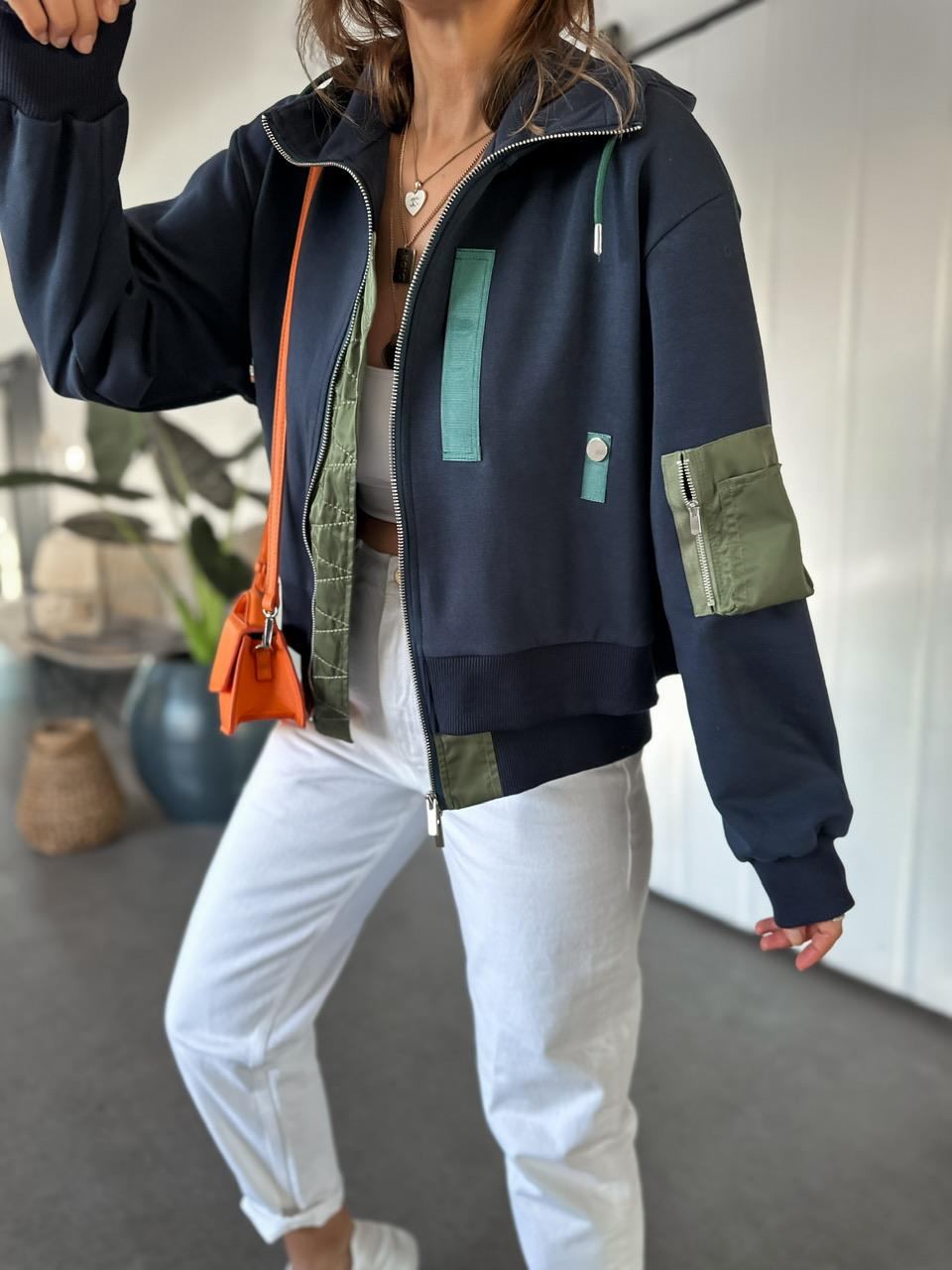 Lacivert Çitf Katlı Fermuarlı Tasarım Sweatshirt