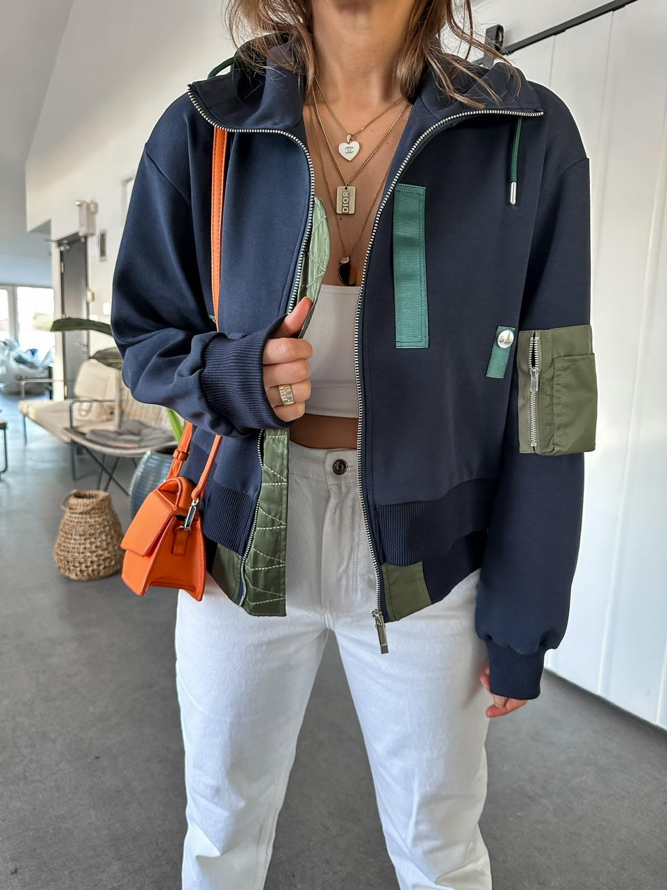 Lacivert Çitf Katlı Fermuarlı Tasarım Sweatshirt